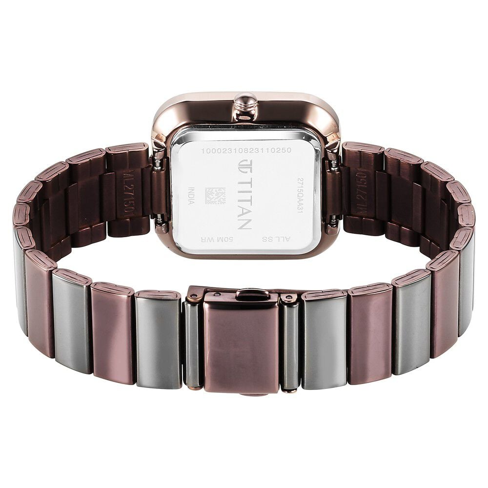 Titan Purple Stackables Quartz Analog Black Dial Two Toned Stainless Steel Strap Watch For Women