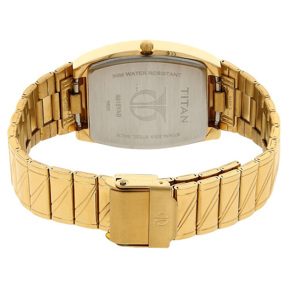 Titan Rectangle Champagne Dial Analog with Date Stainless Steel Strap watch for Men