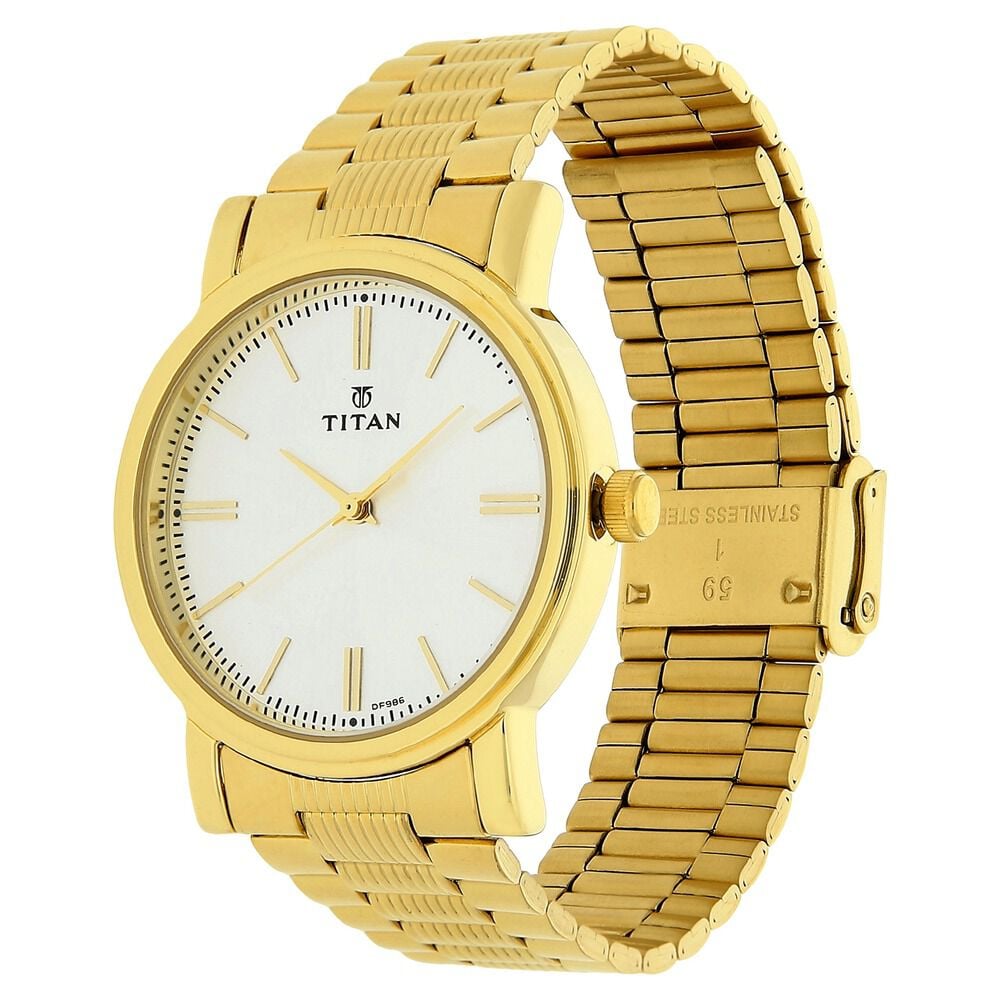 Titan Quartz Analog Silver Dial Golden Stainless Steel Strap Watch For Men