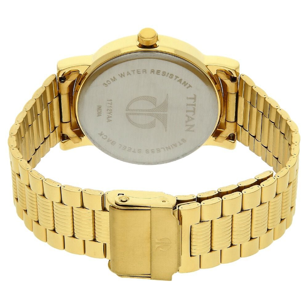 Titan Quartz Analog Silver Dial Golden Stainless Steel Strap Watch For Men
