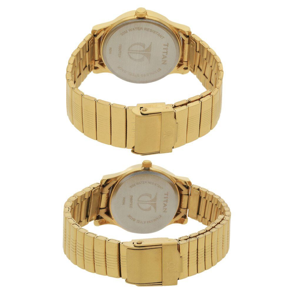 Titan Quartz Analog with Day and Date White Dial Metal Strap Watch for Couple