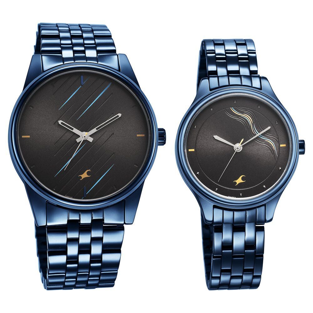 Fastrack Mixmatched Quartz Analog Black Dial Blue Stainless Steel Strap Watch for Couple