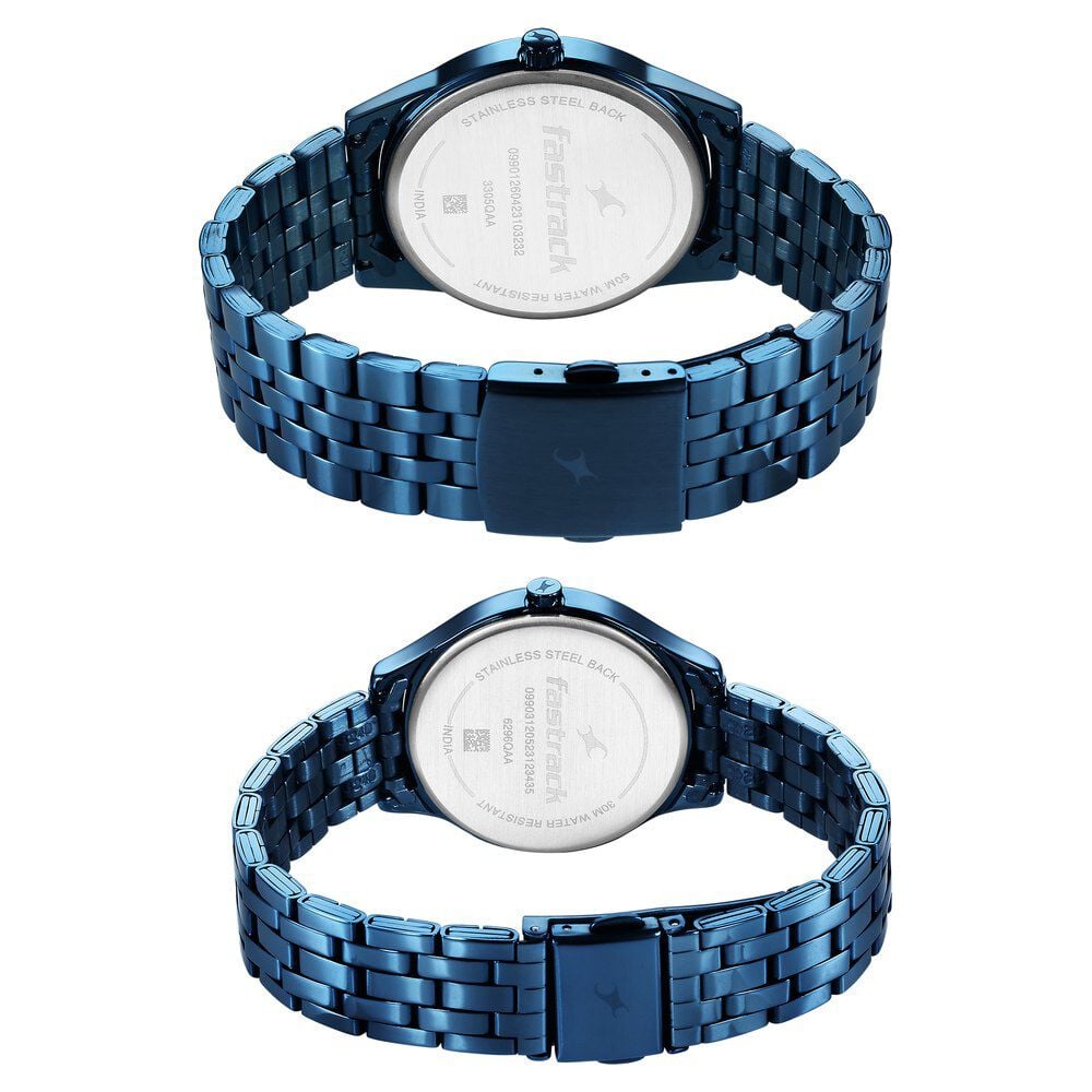 Fastrack Mixmatched Quartz Analog Black Dial Blue Stainless Steel Strap Watch for Couple