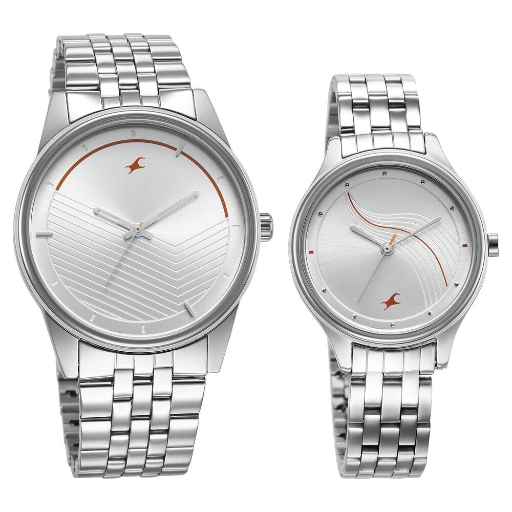 Fastrack Mixmatched Quartz Analog Silver Dial Silver Stainless Steel Strap Watch for Couple