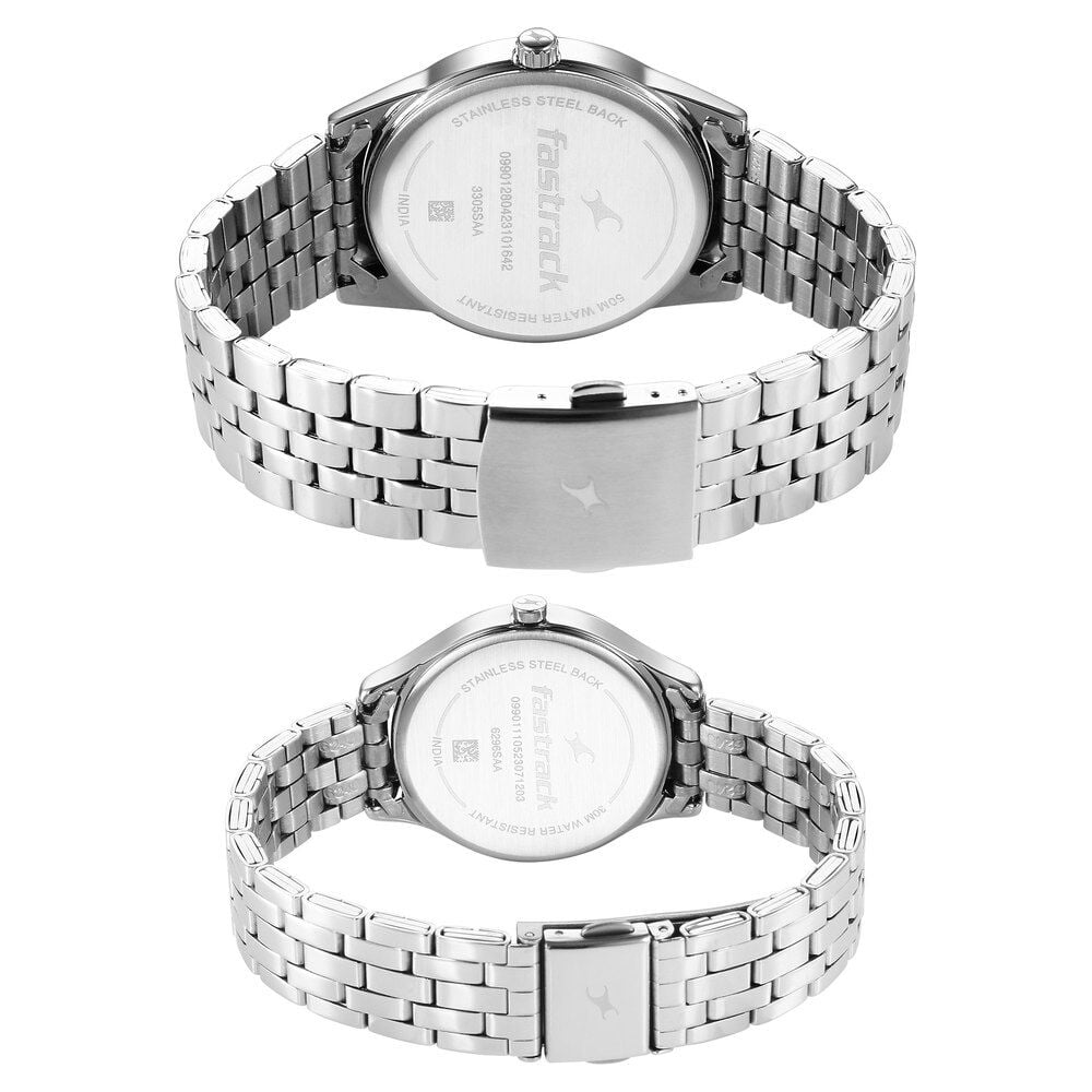 Fastrack Mixmatched Quartz Analog Silver Dial Silver Stainless Steel Strap Watch for Couple