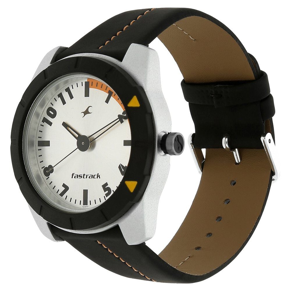 Fastrack Quartz Analog Silver Dial Leather Strap Watch for Guys