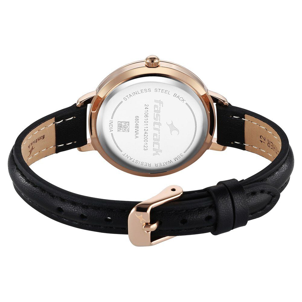 Fastrack Stunners X Quartz Analog Black Dial Leather Strap Watch For Girls