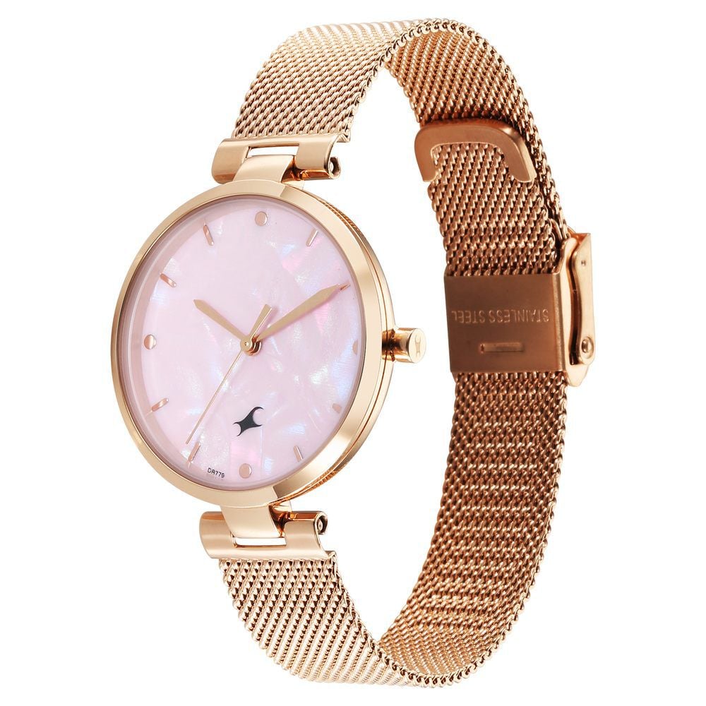 Fastrack Stunners X Quartz Analog Pink Mother Of Pearl Dial Stainless Steel Strap Watch For Girls