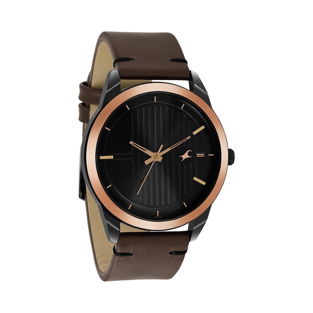 Fastrack Stunners Quartz Analog Black dial Leather Strap Watch for Guys