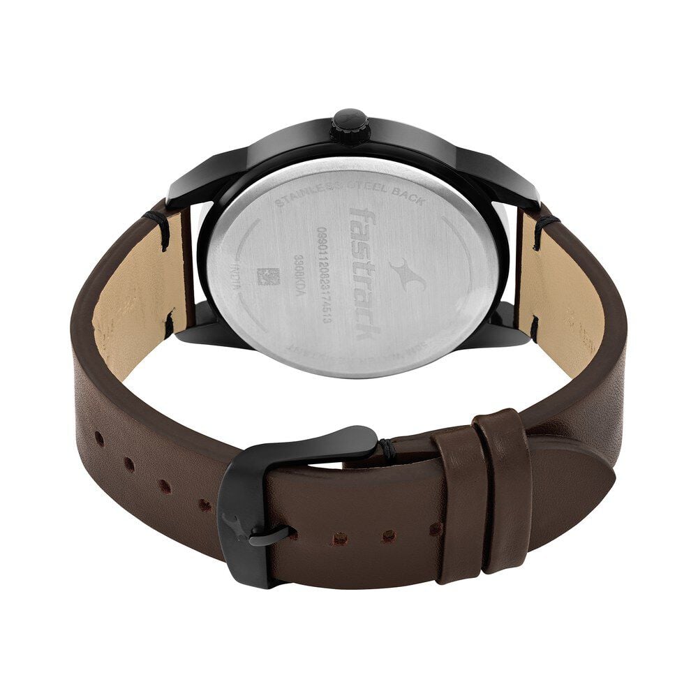 Fastrack Stunners Quartz Analog Black dial Leather Strap Watch for Guys