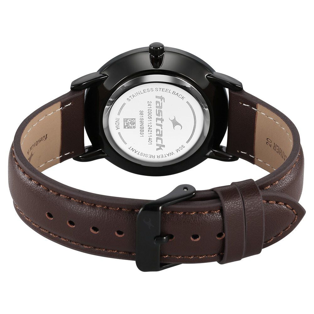 Fastrack Stunners X Quartz Analog Beige Dial Leather Strap Watch For Guys