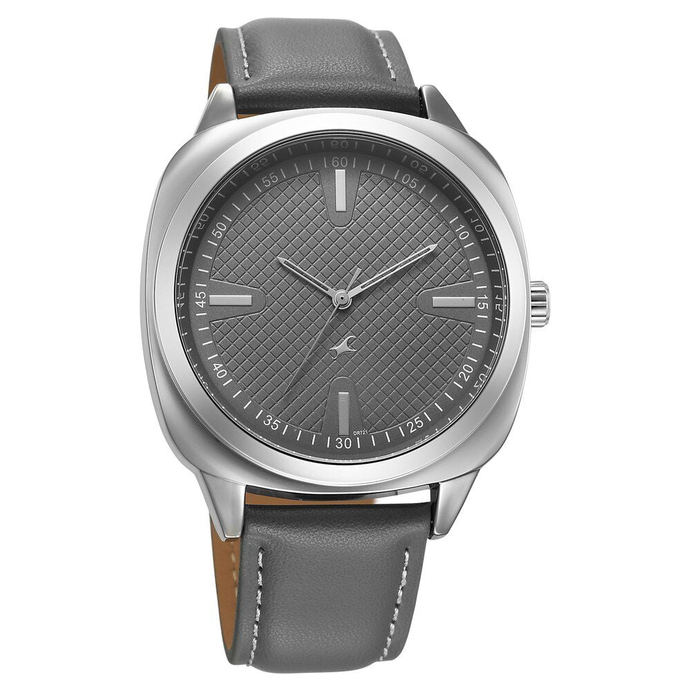 Fastrack Stunners X Quartz Analog Grey Dial Leather Strap Watch For Guys