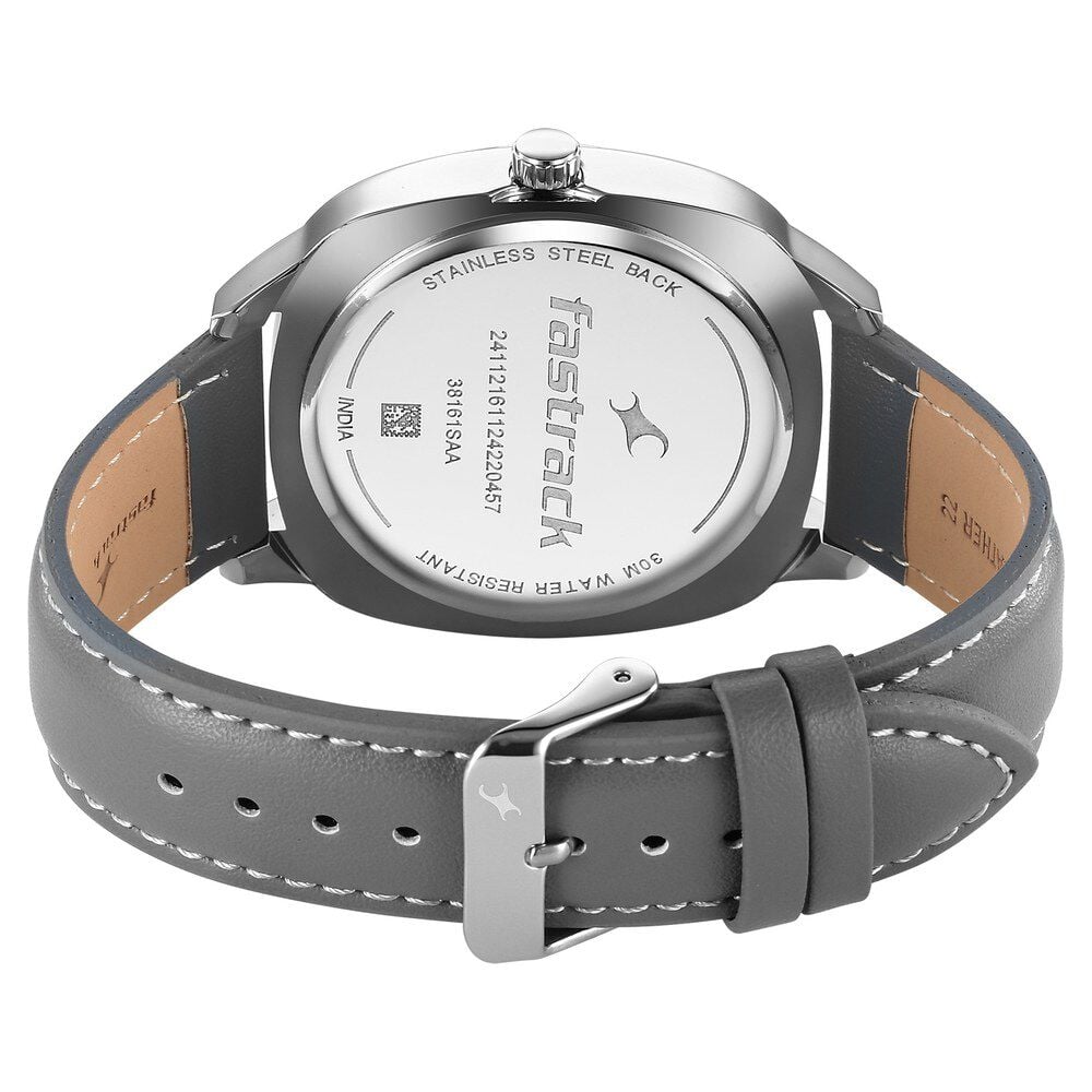 Fastrack Stunners X Quartz Analog Grey Dial Leather Strap Watch For Guys
