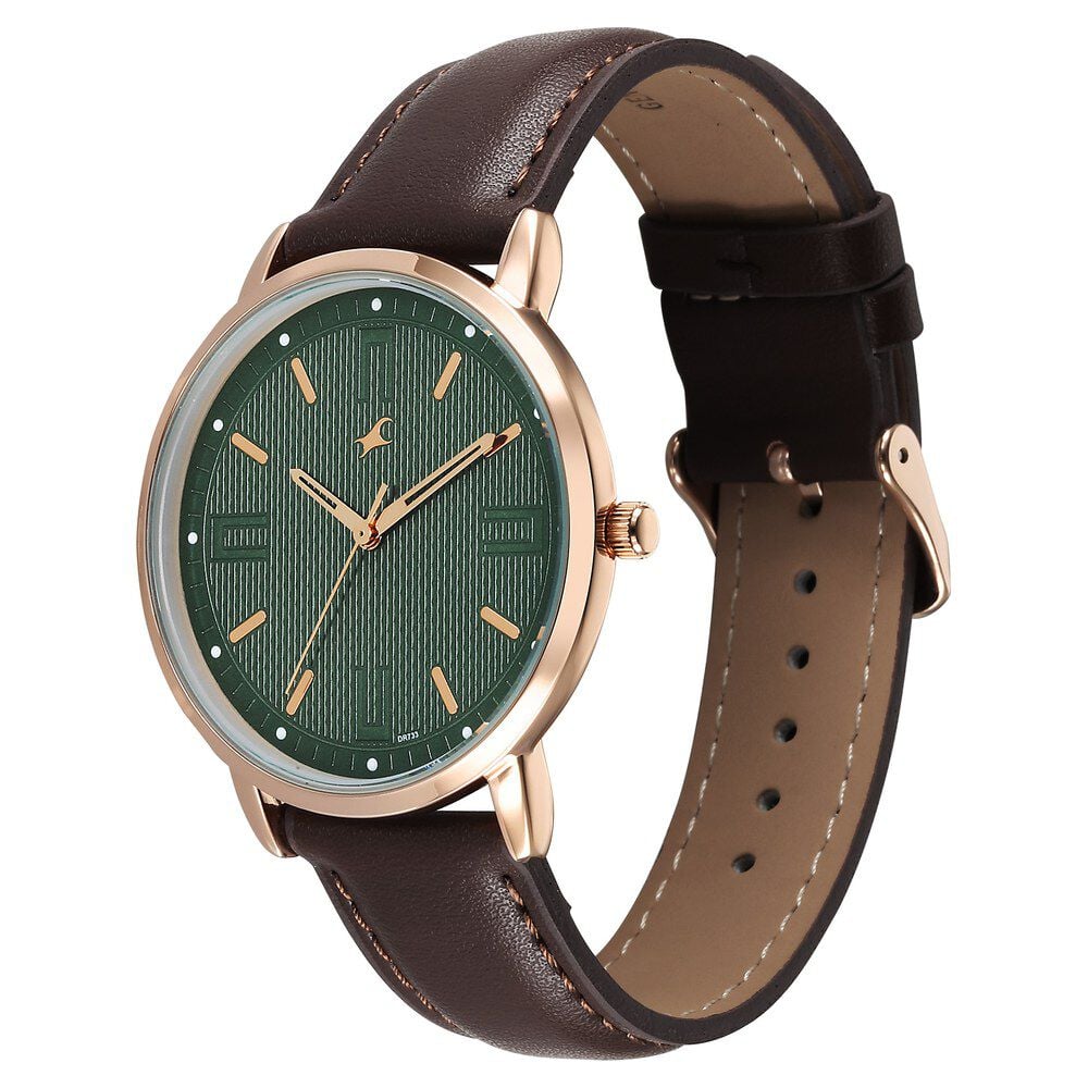 Fastrack Stunners X Quartz Analog Green Dial Leather Strap Watch For Guys