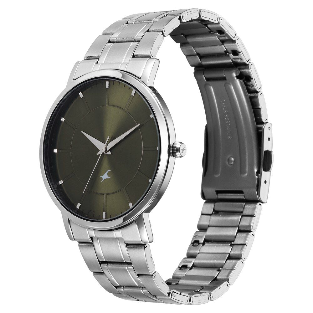 Fastrack Stunners X Quartz Analog Green Dial Stainless Steel Strap Watch For Guys