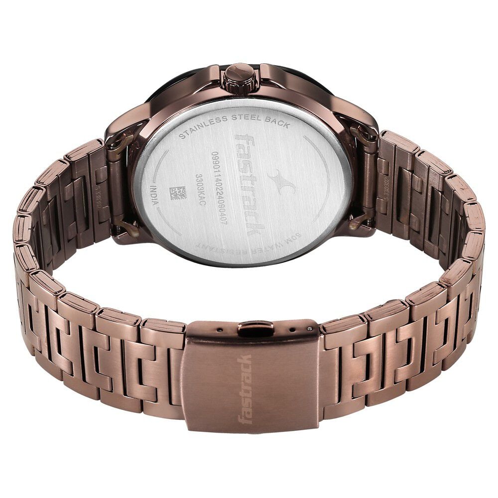 Fastrack Fleek Quartz Multifunction Black Dial Brown Stainless Steel Strap Watch for Guys