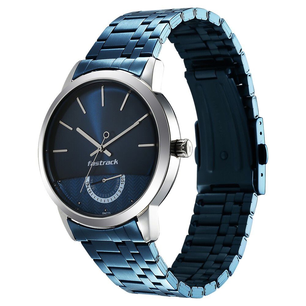 Fastrack Opulence Quartz Analog with Date Blue Dial Stainless Steel Strap Watch for Guys