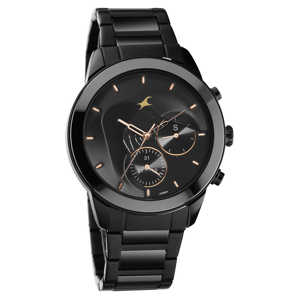 Fastrack Cerame Quartz Multifunction Black Dial Steel & Ceramic Strap Watch for Guys