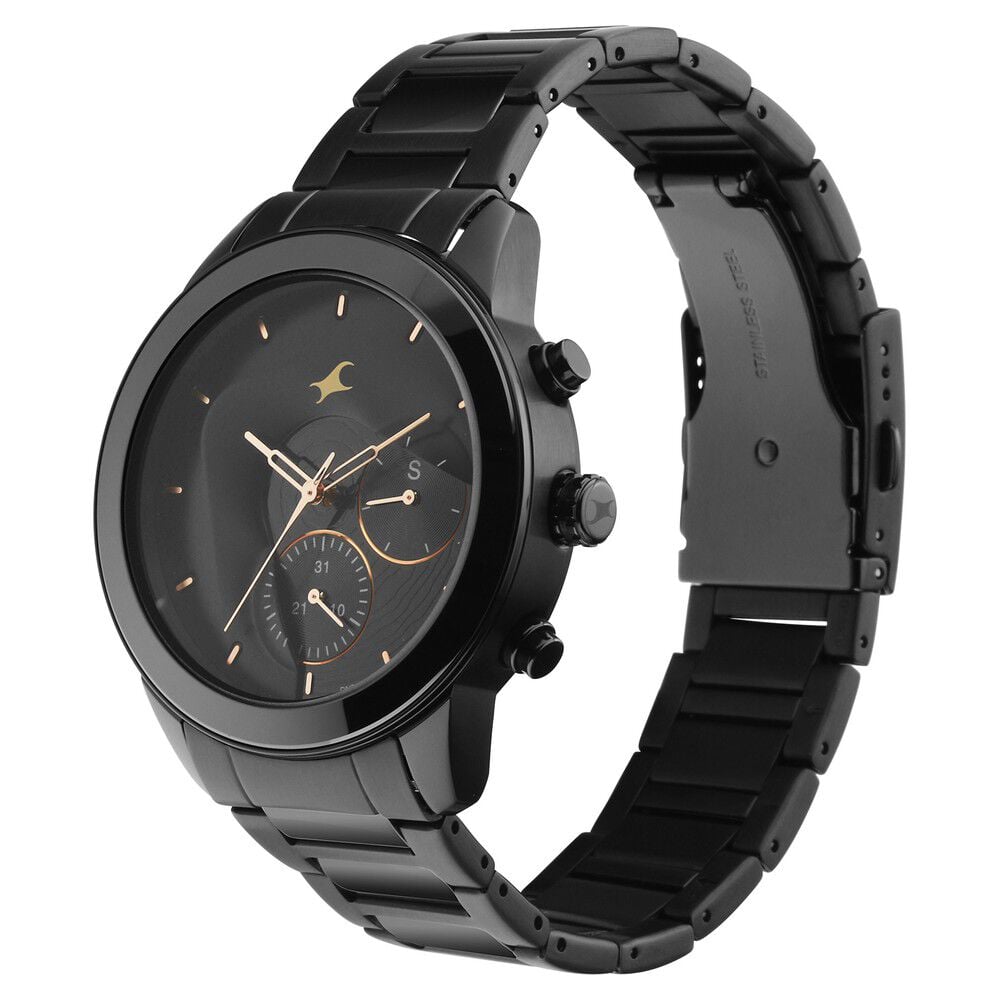 Fastrack Cerame Quartz Multifunction Black Dial Steel & Ceramic Strap Watch for Guys