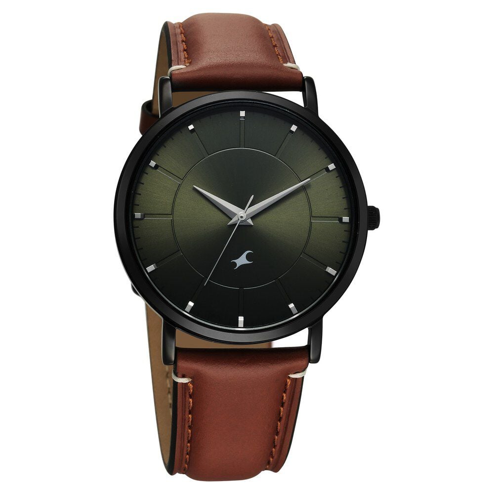 Fastrack Stunners X Quartz Analog Green Dial Leather Strap Watch For Guys