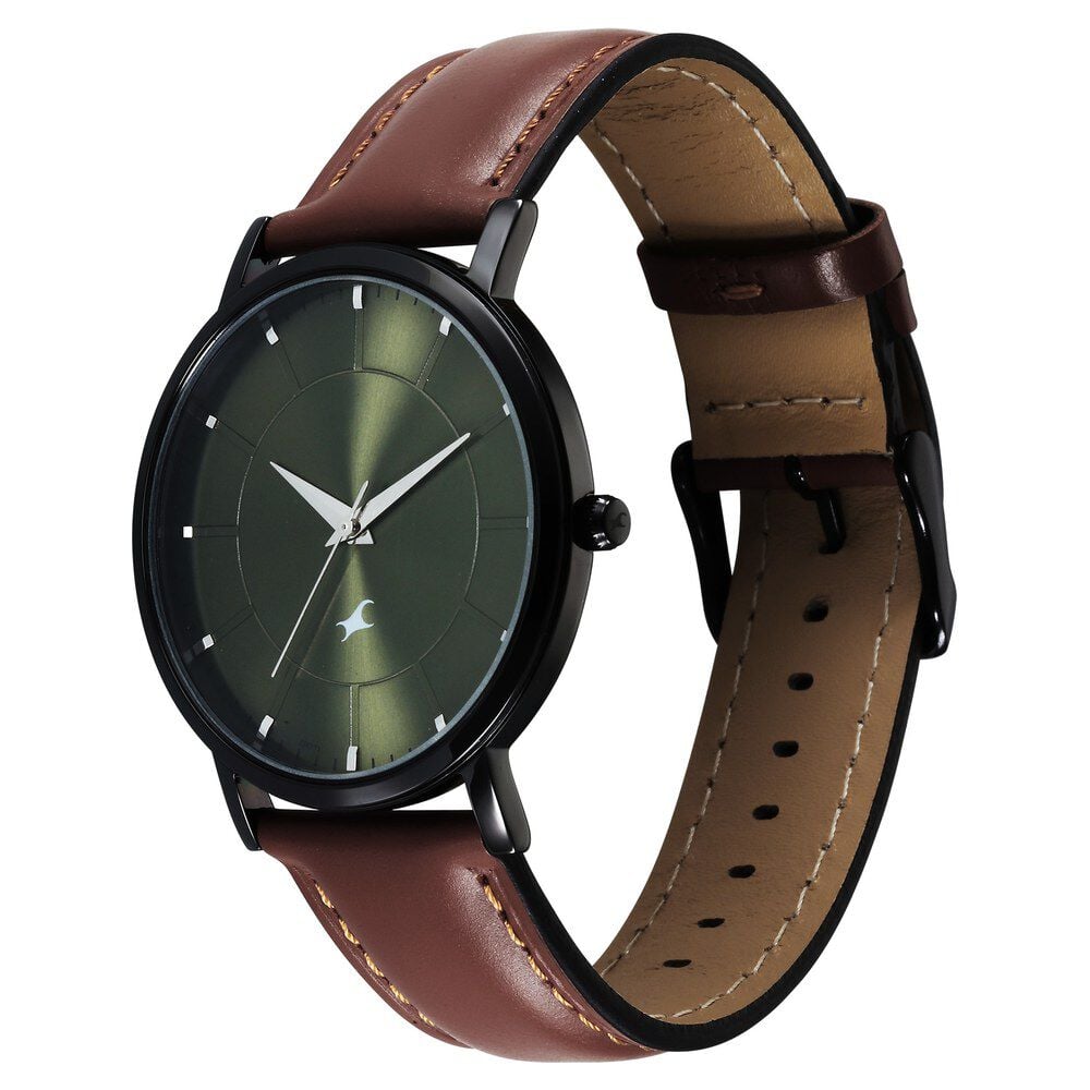 Fastrack Stunners X Quartz Analog Green Dial Leather Strap Watch For Guys