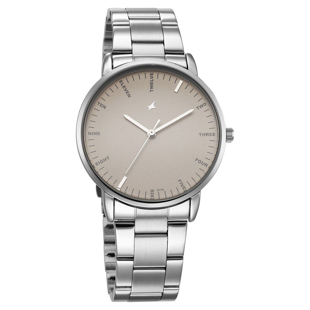 Fastrack Stunners X Quartz Analog Beige Dial Stainless Steel Strap Watch For Guys
