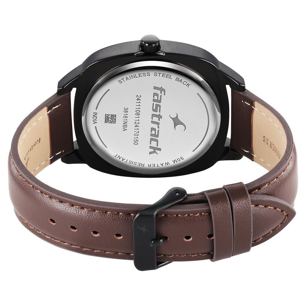 Fastrack Stunners X Quartz Analog Black Dial Leather Strap Watch For Guys