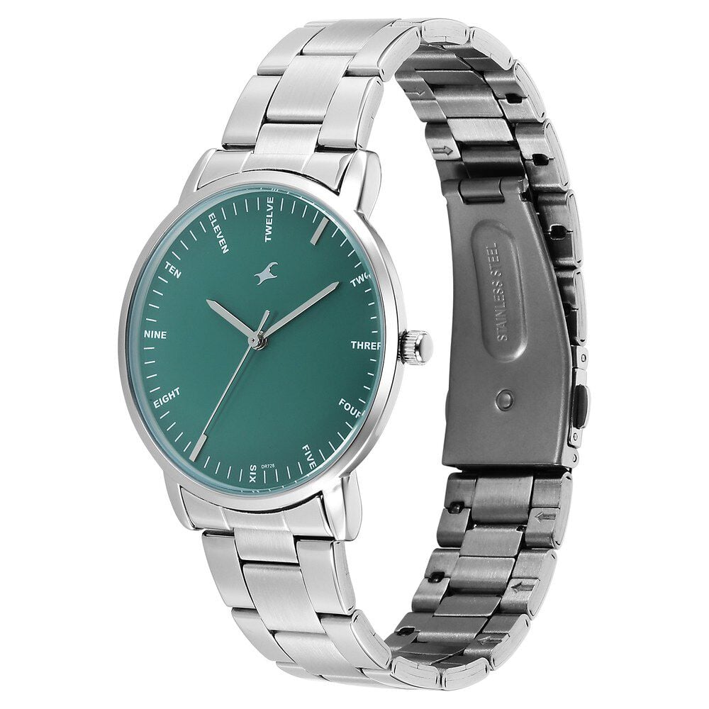 Fastrack Stunners X Quartz Analog Green Dial Stainless Steel Strap Watch For Guys