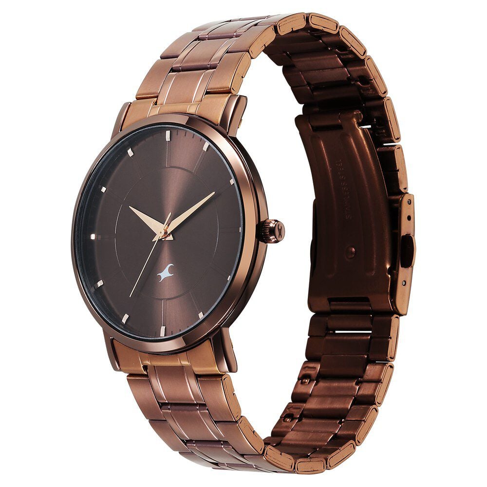 Fastrack Stunners X Quartz Analog Brown Dial Stainless Steel Strap Watch For Guys