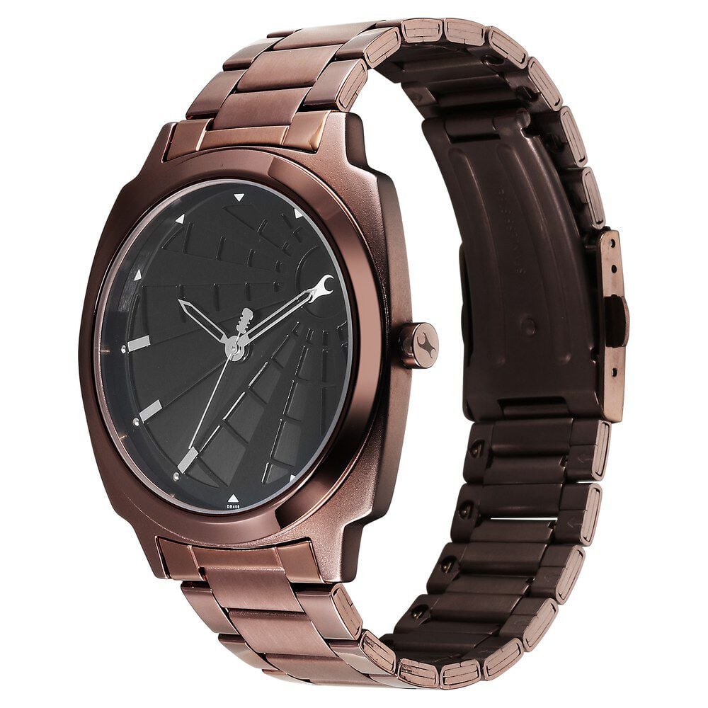 Fastrack Groove Quartz Analog Black Dial Guys Stainless Steel Watch