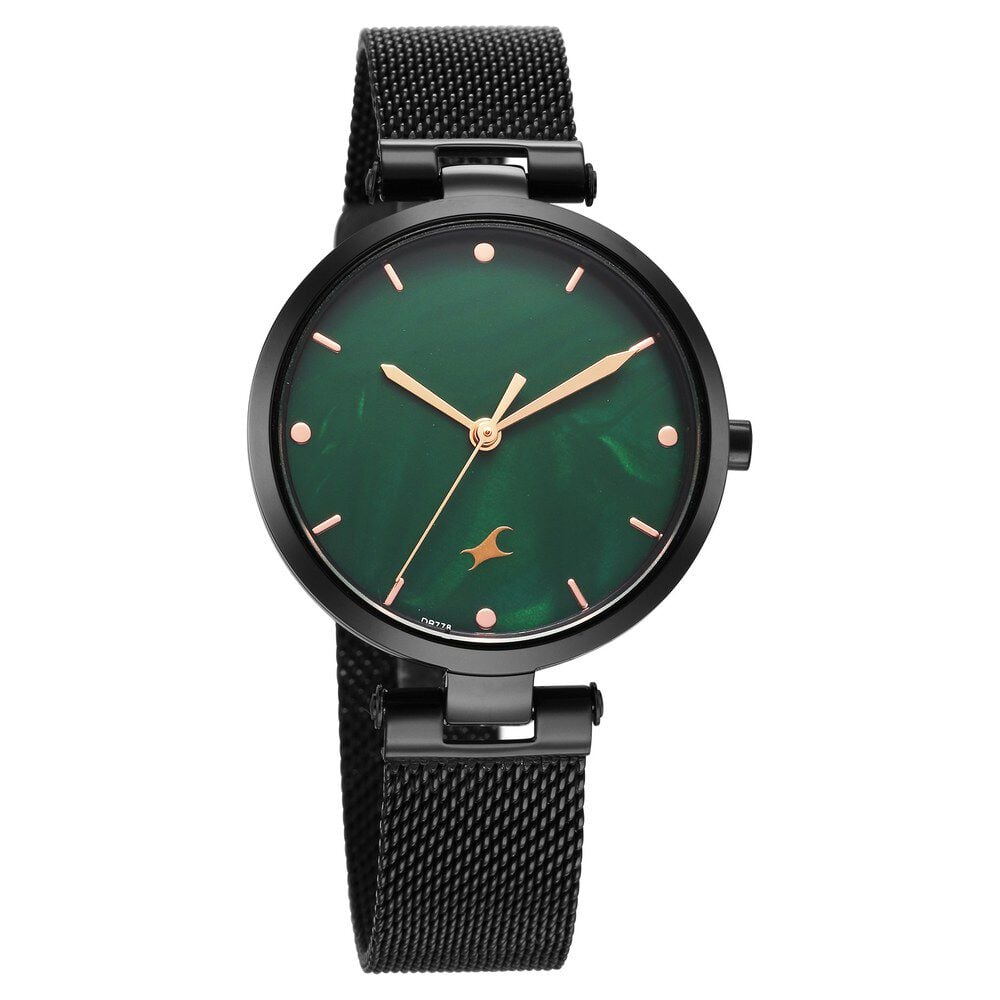 Fastrack Stunners X Quartz Analog Green Mother Of Pearl Dial Stainless Steel Strap Watch For Girls