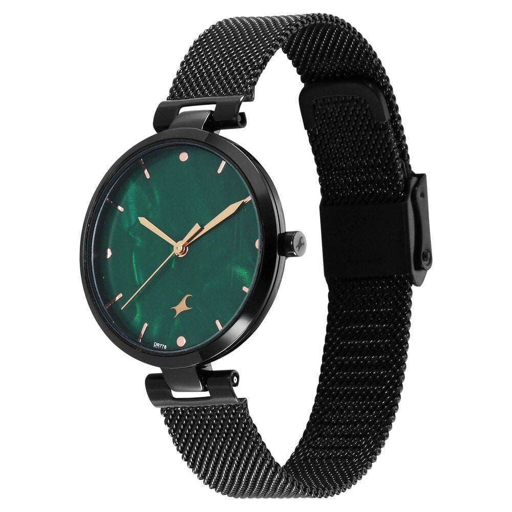 Fastrack Stunners X Quartz Analog Green Mother Of Pearl Dial Stainless Steel Strap Watch For Girls