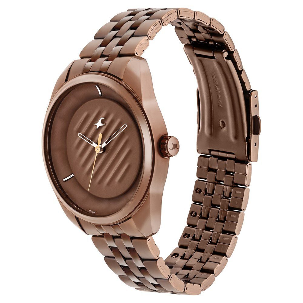 Fastrack Crush Quartz Analog Brown Dial Stainless Steel Strap Watch for Guys