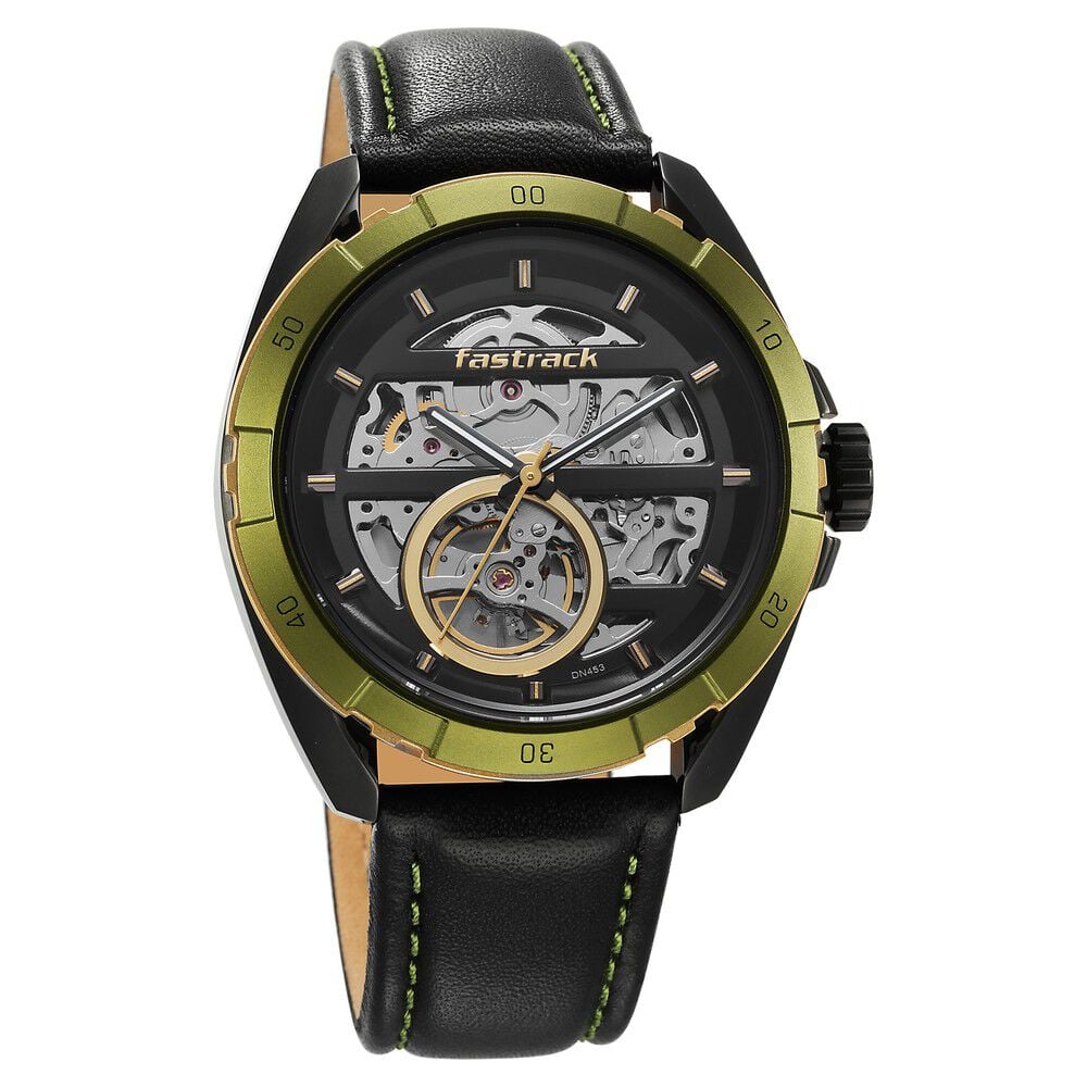 Fastrack Automatics Black Dial Leather Strap Watch for Guys