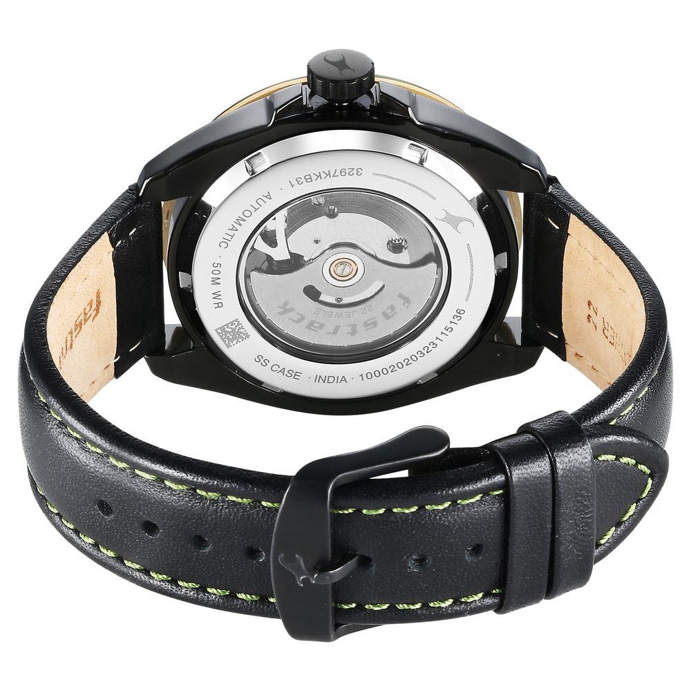 Fastrack Automatics Black Dial Leather Strap Watch for Guys