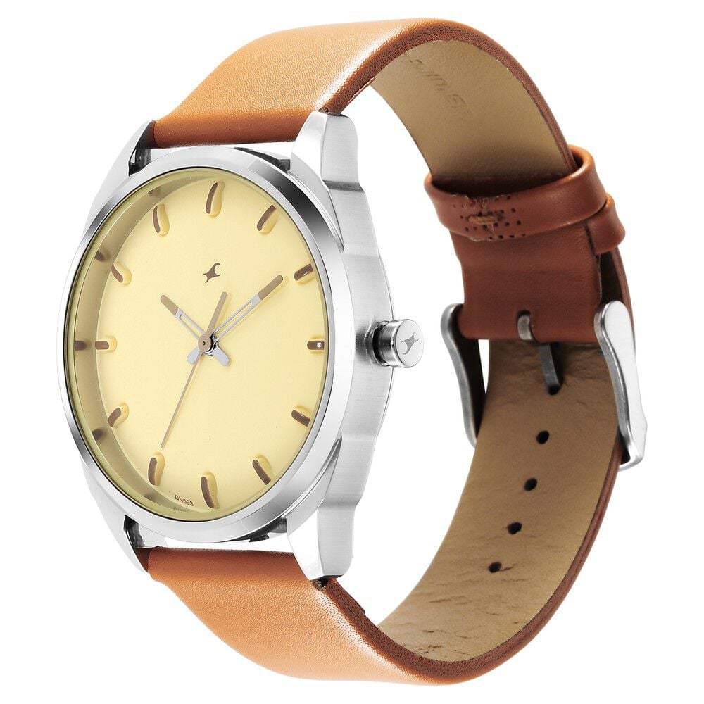 Fastrack After Dark Beige Dial Leather Strap Watch for Guys