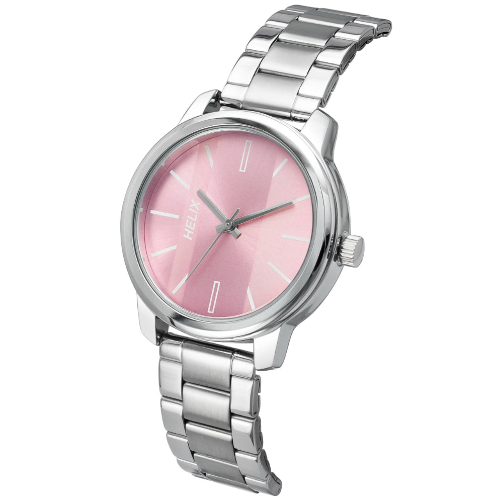 Helix By Timex Pink Round Analog Brass Watch Women -TW048HL02