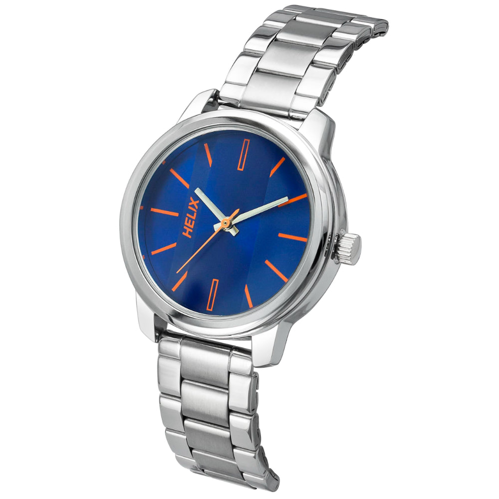 Helix By Timex Blue Round Analog Brass Watch Women -TW048HL04