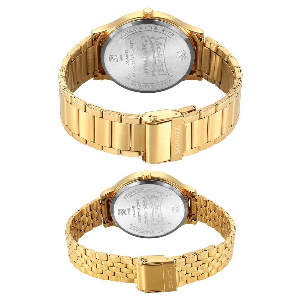 Sonata Pair Quartz Analog Black Dial Stainless Steel Strap Watch for Couple