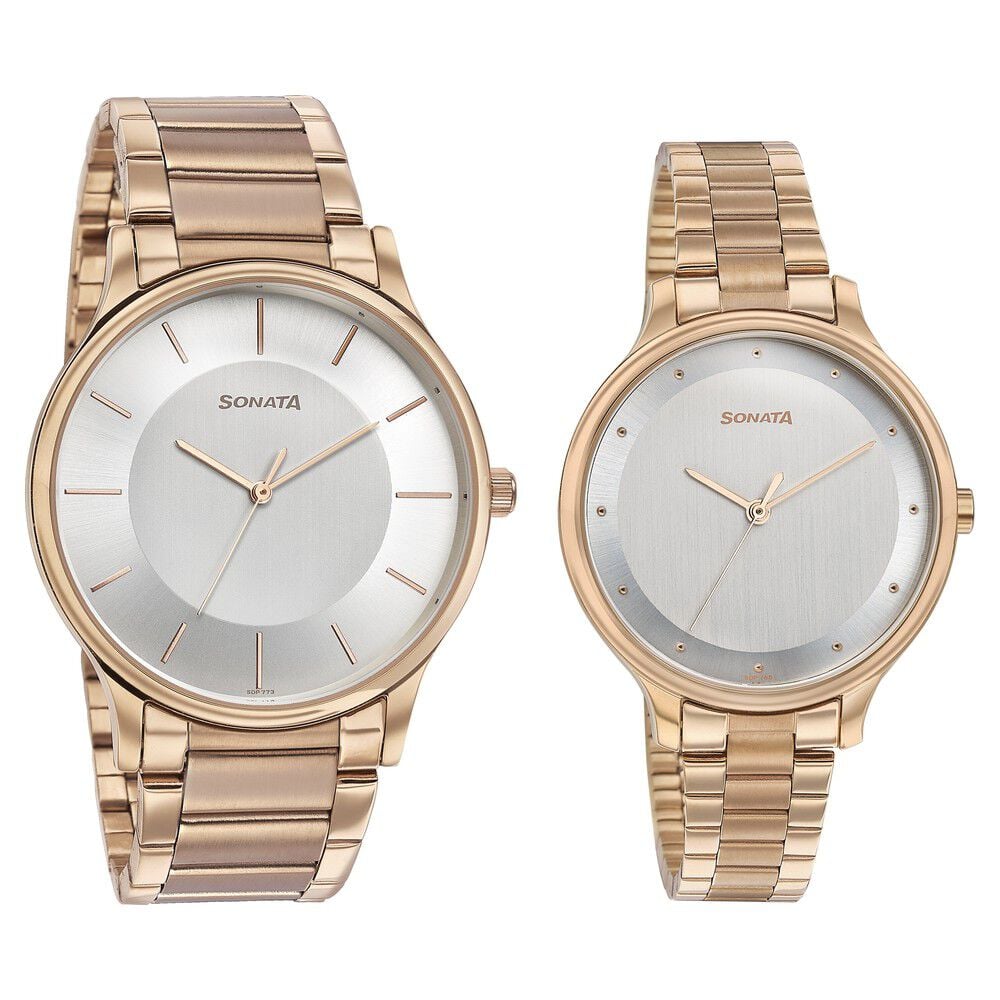 Sonata Modern Bandhan Quartz Analog Silver Dial Stainless Steel Strap Watch for Couple