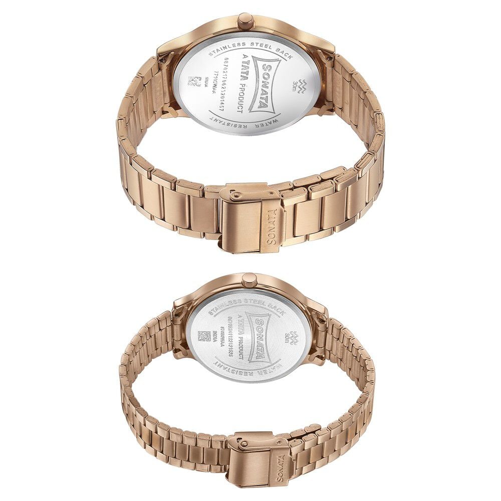 Sonata Modern Bandhan Quartz Analog Silver Dial Stainless Steel Strap Watch for Couple