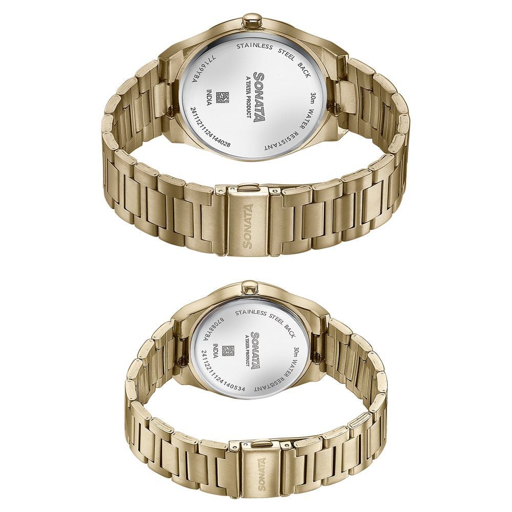Sonata Wedding Edit Quartz Analog Black Dial Stainless Steel Strap Watch For Pair