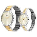Sonata Pair Quartz Analog Champagne Dial Stainless Steel Strap Watch for Couple