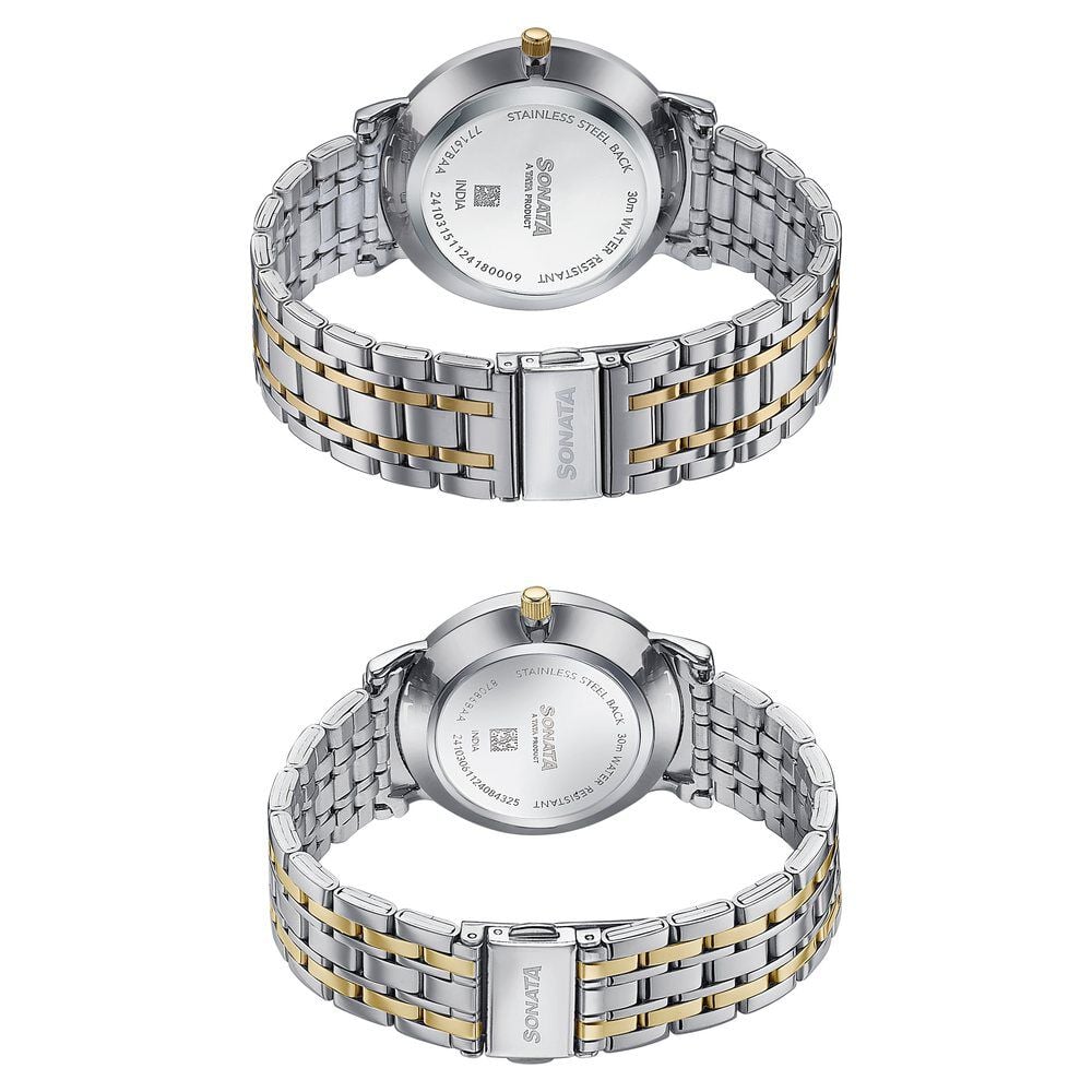 Sonata Wedding Edit Quartz Analog with Date Silver Dial Stainless Steel Strap Watch For Pair