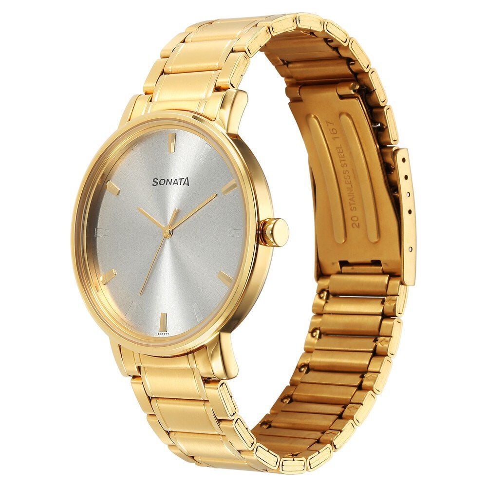 Sonata Utsav Quartz Analog Silver Dial Stainless Steel Strap Watch for Men