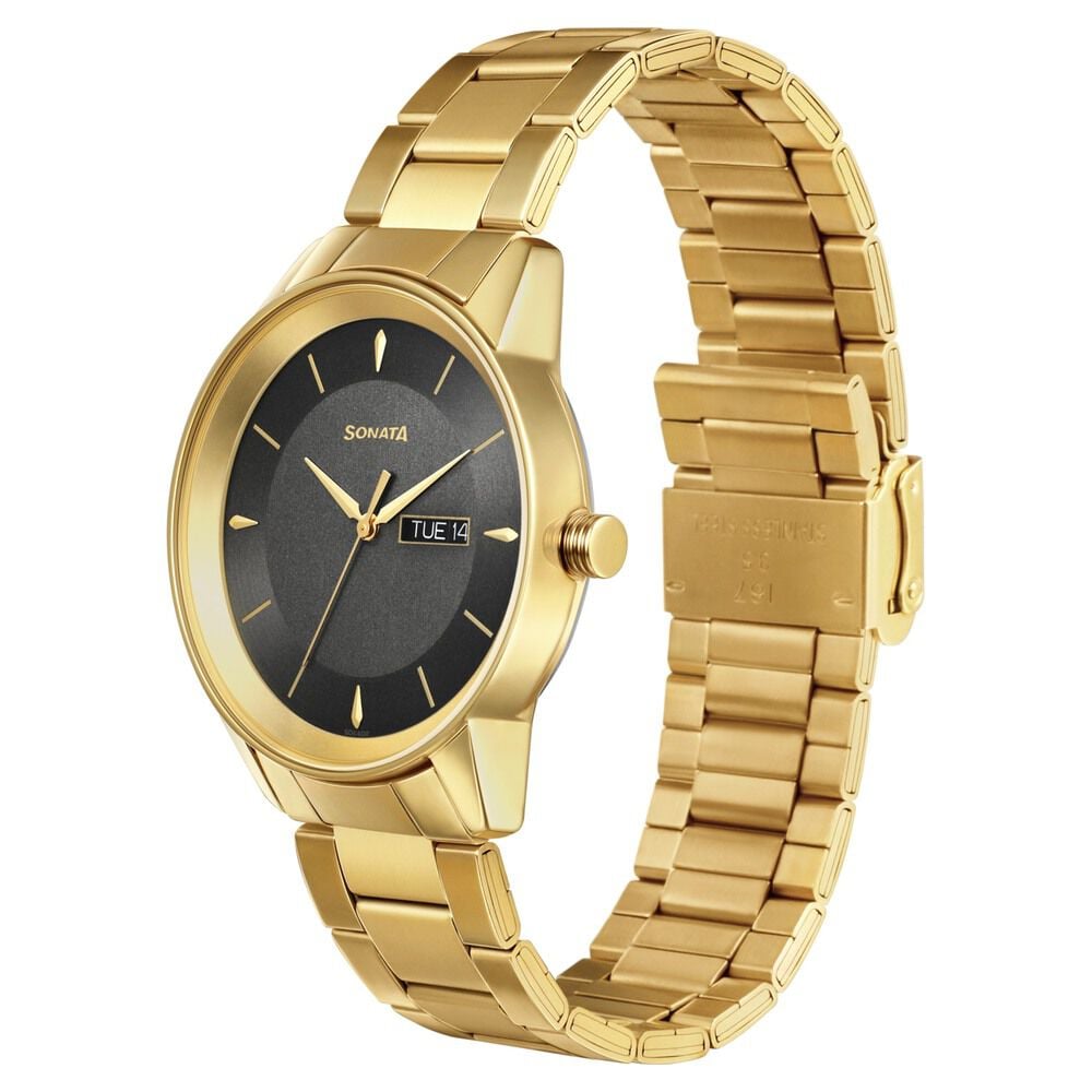 Sonata Quartz Analog with Day and Date Grey Dial Stainless Steel Strap Watch for Men