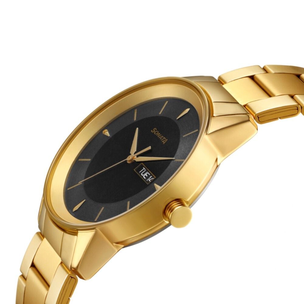 Sonata Quartz Analog with Day and Date Grey Dial Stainless Steel Strap Watch for Men
