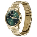 Sonata Quartz Analog with Day and Date Green Dial Golden Stainless Steel Strap Watch For Men