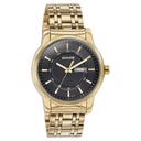 Sonata Quartz Analog with Day and Date Black Dial Golden Stainless Steel Strap Watch For Men