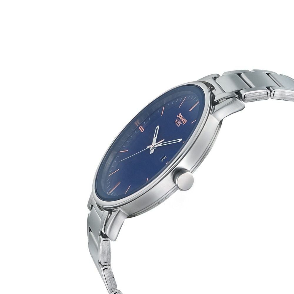 Sonata Quartz Analog Blue Dial Stainless Steel Strap Watch for Men
